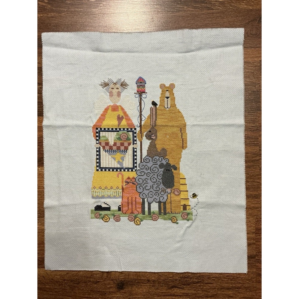 1998 Mose 'N Me Completed Cross Stitch Piece LOVE…PASS IT ON 17" X 15"